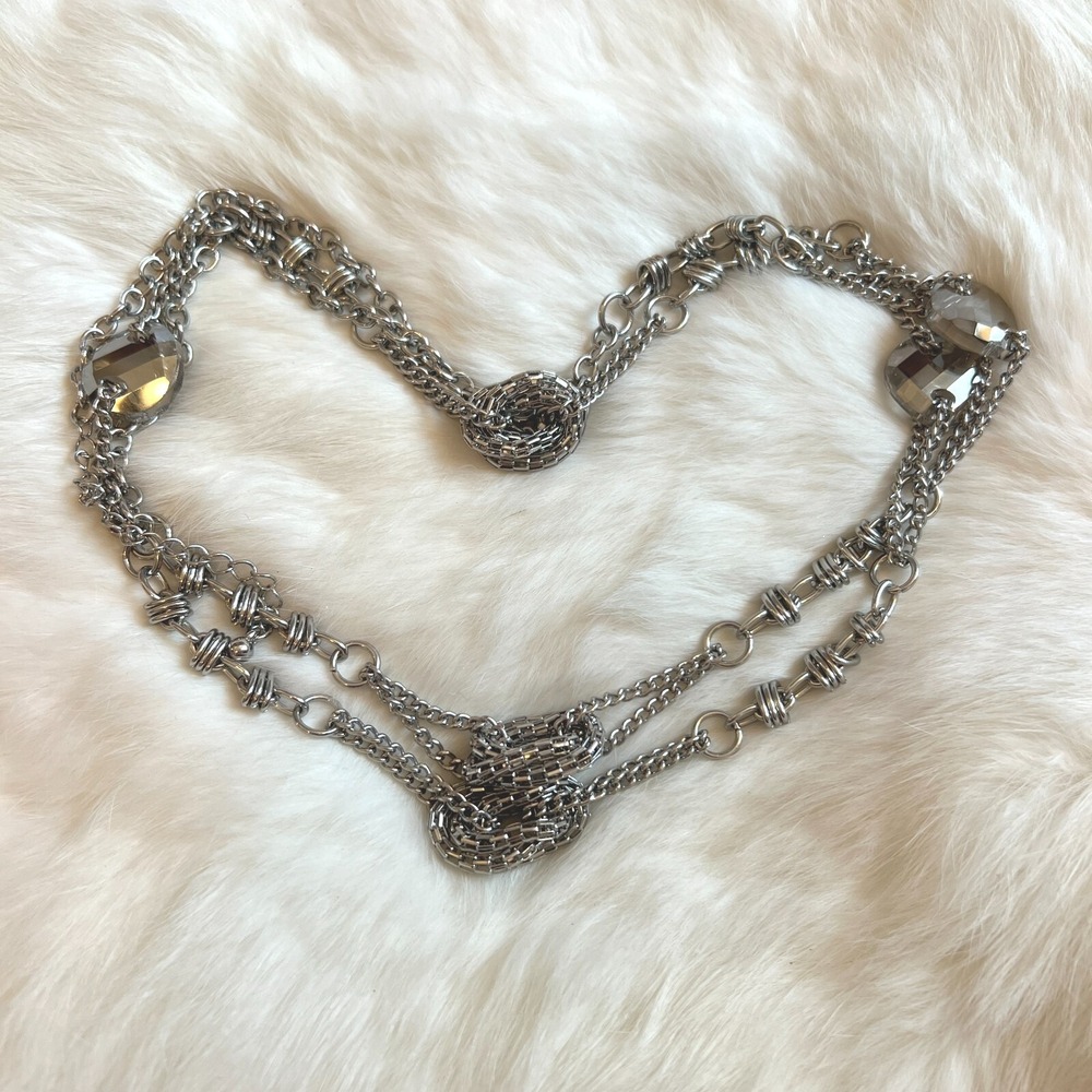 Lia Sophia Mesh Knot Necklace Glass Silver Tone Gothic Chunky Rave Y2K 11296
